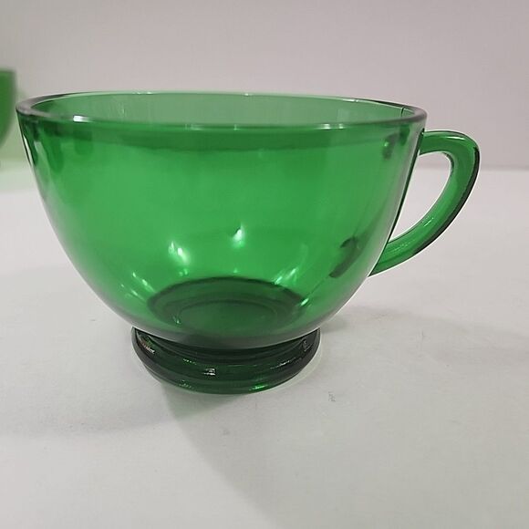 Vintage (8 oz) Anchor Hocking Set (6) Forest Green Glass Coffee Punch Tea Cups - Picture 6 of 10